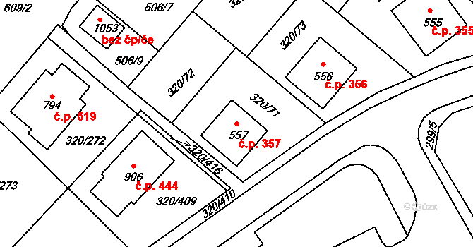 Přední Ptákovice 357, Strakonice na parcele st. 557 v KÚ Přední Ptákovice, Katastrální mapa