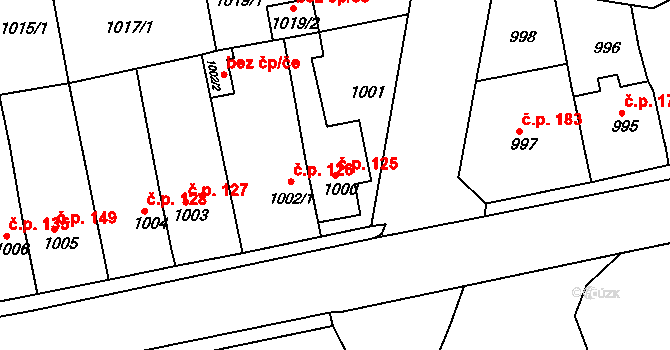 Miřetice u Klášterce nad Ohří 125, Klášterec nad Ohří na parcele st. 1000 v KÚ Miřetice u Klášterce nad Ohří, Katastrální mapa