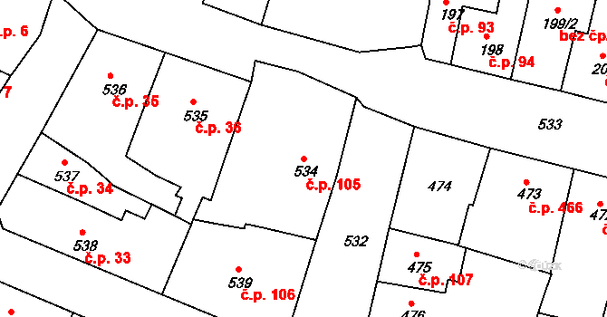Duchcov 105 na parcele st. 534 v KÚ Duchcov, Katastrální mapa