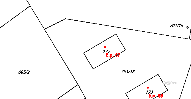 Petrašovice 57, Bílá na parcele st. 177 v KÚ Petrašovice, Katastrální mapa