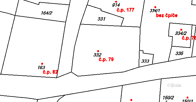 Kratonohy 79 na parcele st. 332 v KÚ Kratonohy, Katastrální mapa