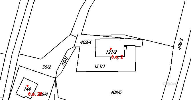 Komora 2, Holčovice na parcele st. 121/2 v KÚ Komora, Katastrální mapa