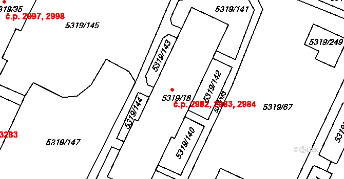 Frýdek 2982,2983,2984, Frýdek-Místek na parcele st. 5319/18 v KÚ Frýdek, Katastrální mapa