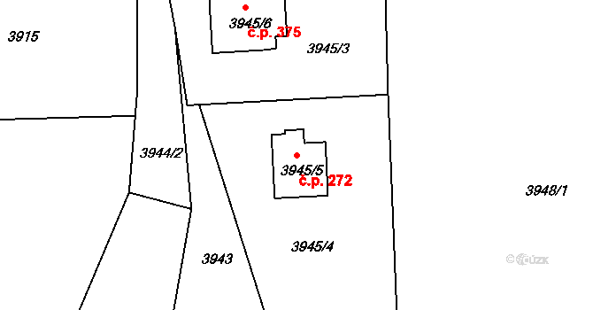 Lískovec 272, Frýdek-Místek na parcele st. 3945/5 v KÚ Lískovec u Frýdku-Místku, Katastrální mapa
