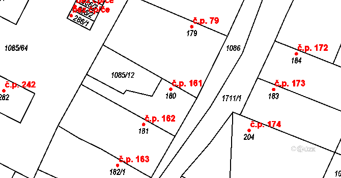 Čečelice 161 na parcele st. 180/1 v KÚ Čečelice, Katastrální mapa