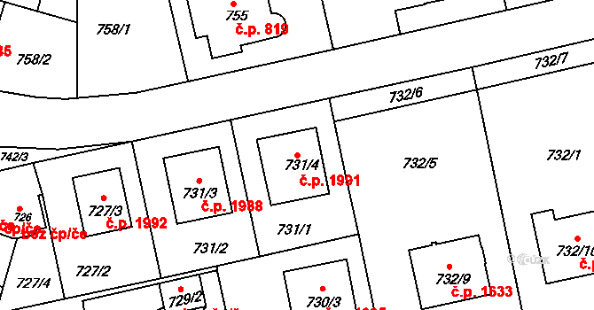 Turnov 1991 na parcele st. 731/4 v KÚ Turnov, Katastrální mapa