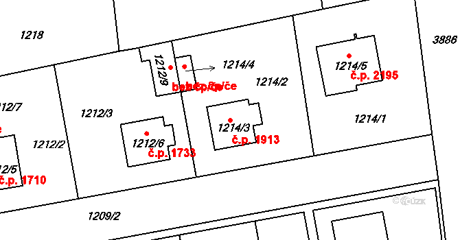 Horní Počernice 1913, Praha na parcele st. 1214/3 v KÚ Horní Počernice, Katastrální mapa
