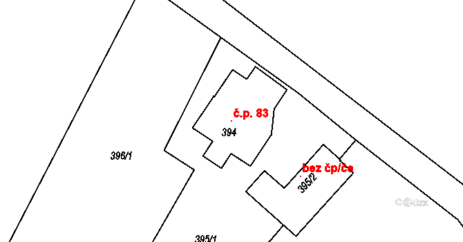 Tušť 83, Suchdol nad Lužnicí na parcele st. 394 v KÚ Tušť, Katastrální mapa