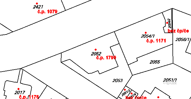 Smíchov 1799, Praha na parcele st. 2052 v KÚ Smíchov, Katastrální mapa