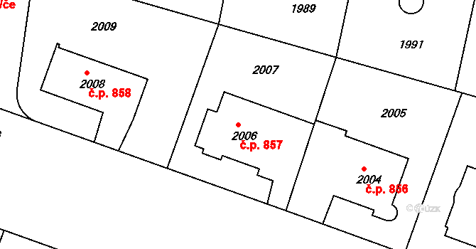 Střešovice 857, Praha na parcele st. 2006 v KÚ Střešovice, Katastrální mapa