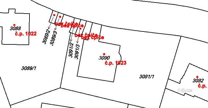 Dejvice 1023, Praha na parcele st. 3090 v KÚ Dejvice, Katastrální mapa