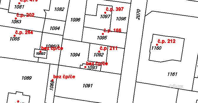Kbely 211, Praha na parcele st. 1092 v KÚ Kbely, Katastrální mapa