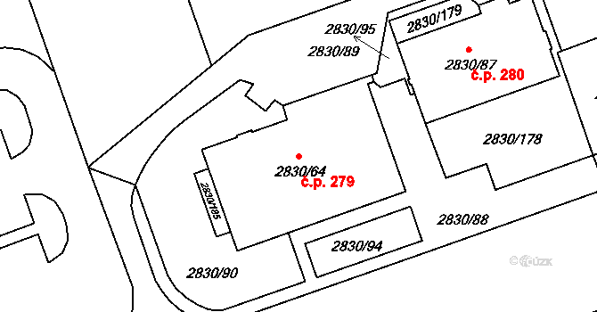 Rumburk 1 279, Rumburk na parcele st. 2830/64 v KÚ Rumburk, Katastrální mapa
