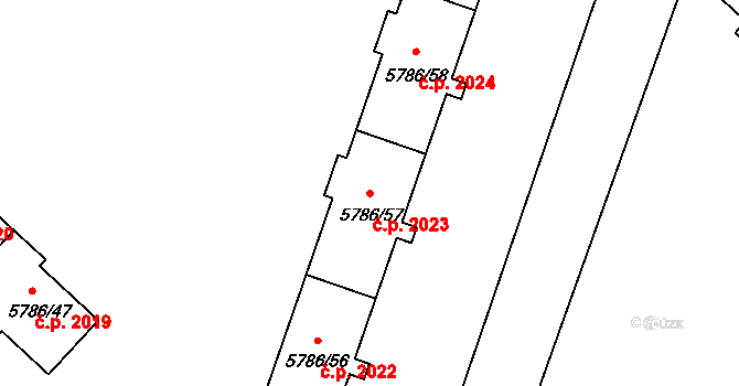 Česká Lípa 2023 na parcele st. 5786/57 v KÚ Česká Lípa, Katastrální mapa