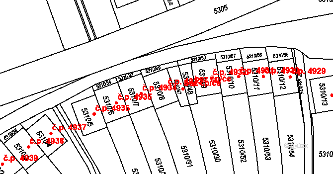 Chomutov 4933 na parcele st. 5310/8 v KÚ Chomutov I, Katastrální mapa