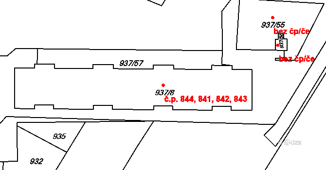 Teplické Předměstí 841,842,843,844, Bílina na parcele st. 937/8 v KÚ Bílina, Katastrální mapa