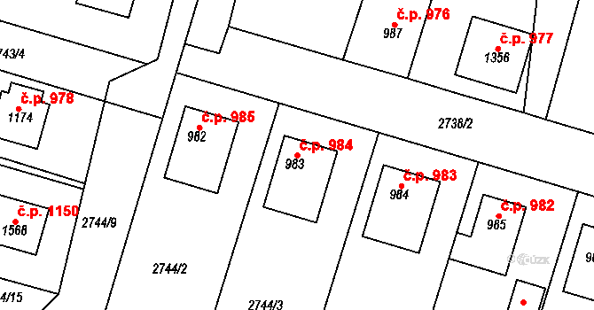 Rosice 984 na parcele st. 983 v KÚ Rosice u Brna, Katastrální mapa
