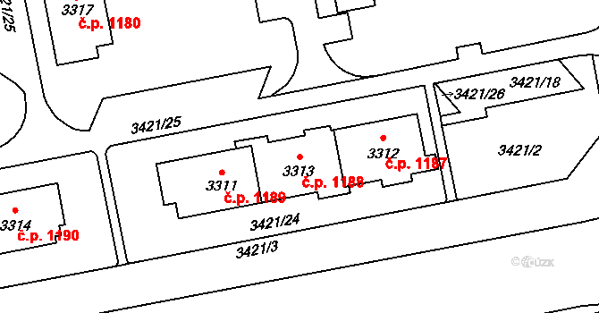 Nové Město 1188, Karviná na parcele st. 3313 v KÚ Karviná-město, Katastrální mapa