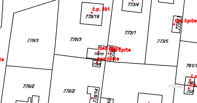 Plzeň 23987618 na parcele st. 778/13 v KÚ Radobyčice, Katastrální mapa