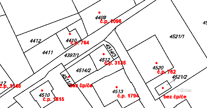 Varnsdorf 3135 na parcele st. 4512 v KÚ Varnsdorf, Katastrální mapa