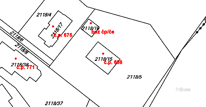 Rapotín 666 na parcele st. 2118/15 v KÚ Rapotín, Katastrální mapa