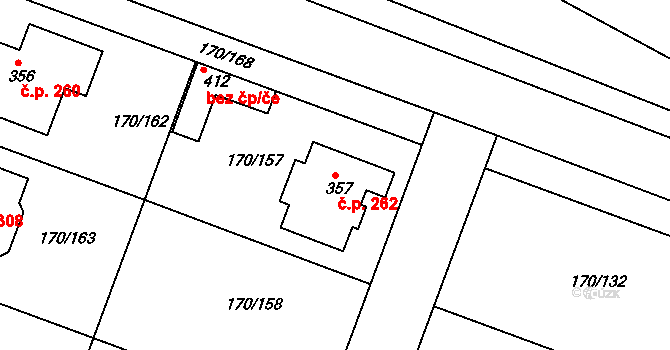 Hořátev 262 na parcele st. 357 v KÚ Hořátev, Katastrální mapa