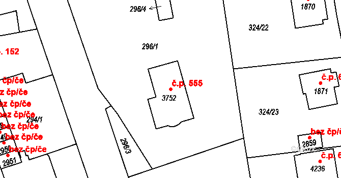 Horní Brána 555, Český Krumlov na parcele st. 3752 v KÚ Český Krumlov, Katastrální mapa