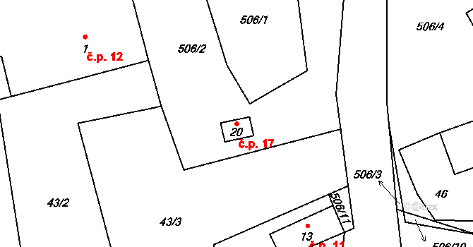 Šachotín 17, Šlapanov na parcele st. 20 v KÚ Šachotín, Katastrální mapa