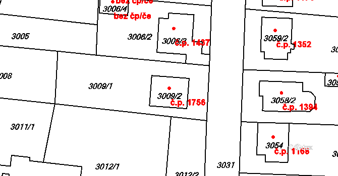 České Budějovice 6 1756, České Budějovice na parcele st. 3009/2 v KÚ České Budějovice 6, Katastrální mapa