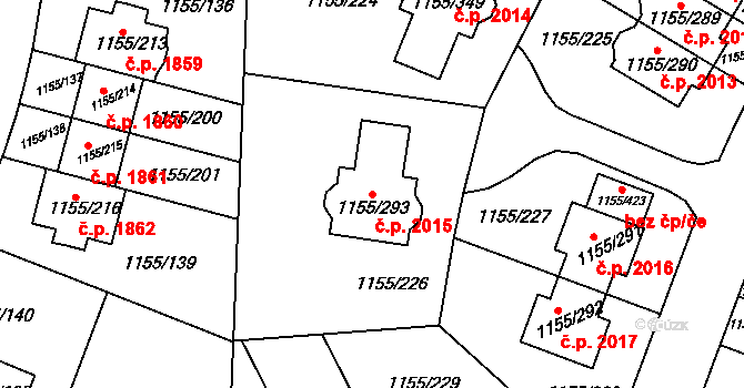 Hostivice 2015 na parcele st. 1155/293 v KÚ Hostivice, Katastrální mapa