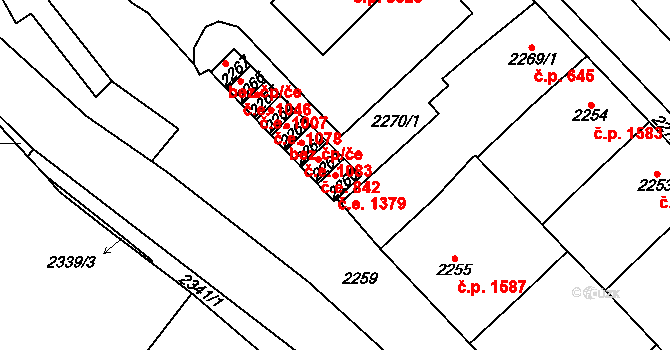Chomutov 1379 na parcele st. 2260 v KÚ Chomutov I, Katastrální mapa