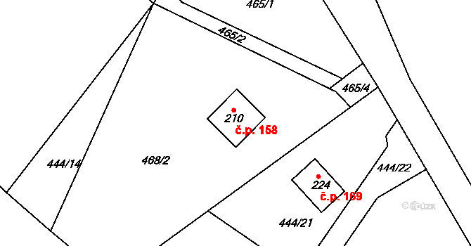 Hoděšovice 158, Býšť na parcele st. 210 v KÚ Hoděšovice, Katastrální mapa