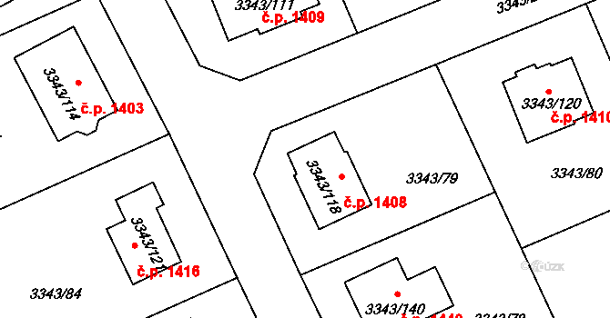 Třešť 1408 na parcele st. 3343/118 v KÚ Třešť, Katastrální mapa
