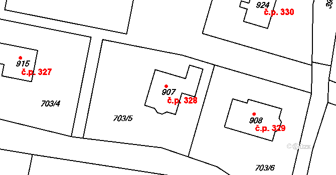 Horní Čermná 328 na parcele st. 907 v KÚ Horní Čermná, Katastrální mapa