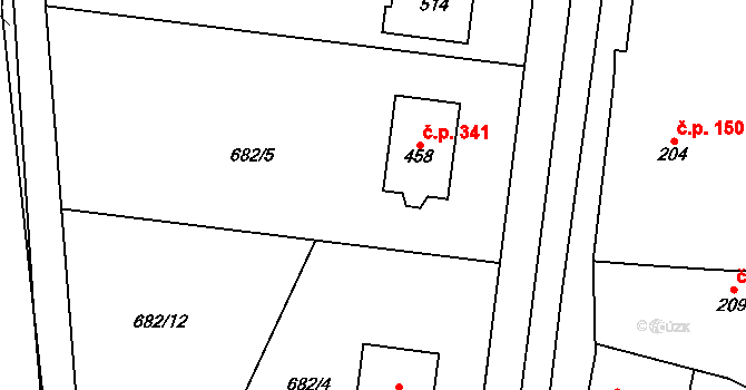 Kudlovice 341 na parcele st. 458 v KÚ Kudlovice, Katastrální mapa
