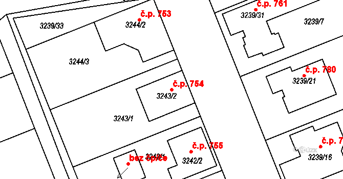 Prušánky 754 na parcele st. 3243/2 v KÚ Prušánky, Katastrální mapa