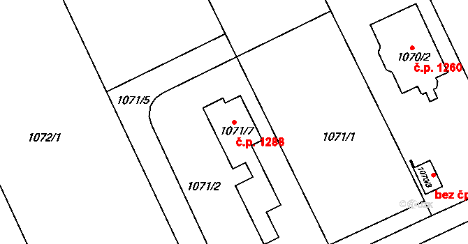 Suchdol 1288, Praha na parcele st. 1071/7 v KÚ Suchdol, Katastrální mapa