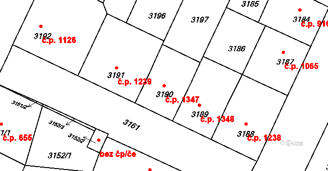 Předměstí 1347, Litoměřice na parcele st. 3190 v KÚ Litoměřice, Katastrální mapa