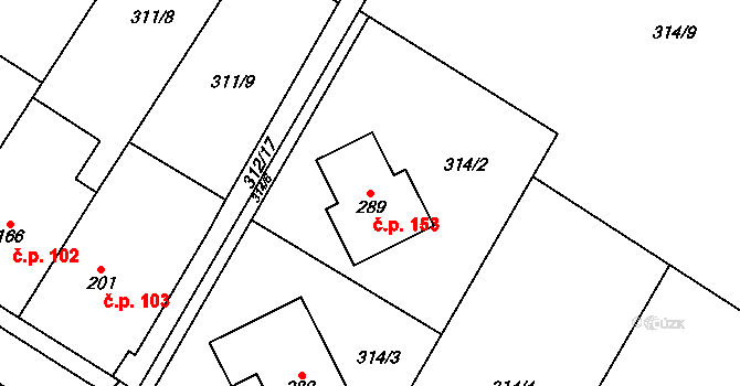 Mramotice 153, Znojmo na parcele st. 289 v KÚ Mramotice, Katastrální mapa