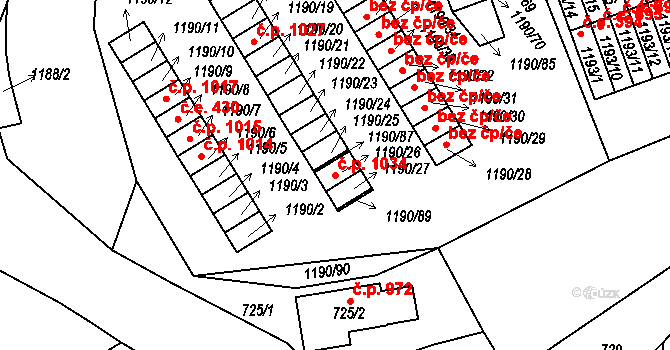 Bechyně 1034 na parcele st. 1190/26 v KÚ Bechyně, Katastrální mapa