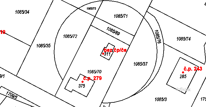 Čečelice 39308618 na parcele st. 311 v KÚ Čečelice, Katastrální mapa