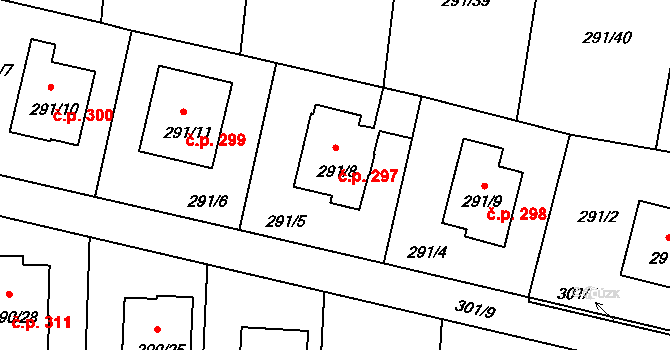 Oldřišov 297 na parcele st. 291/8 v KÚ Oldřišov, Katastrální mapa