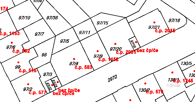 Předměstí 1152, Opava na parcele st. 97/9 v KÚ Opava-Předměstí, Katastrální mapa