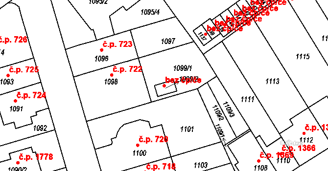 Brno 45574618 na parcele st. 1099/2 v KÚ Černá Pole, Katastrální mapa