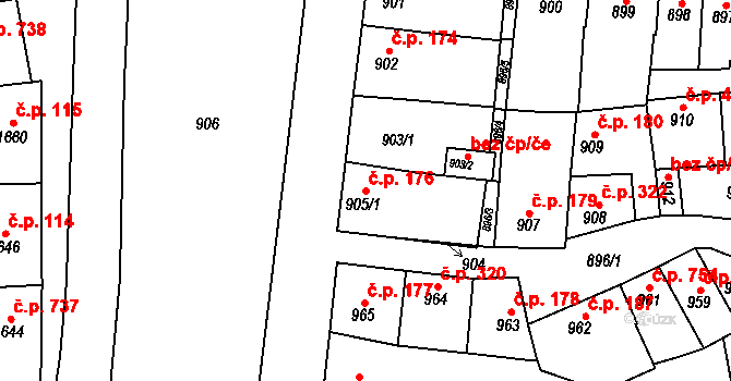 Vlčnov 176 na parcele st. 905/1 v KÚ Vlčnov, Katastrální mapa