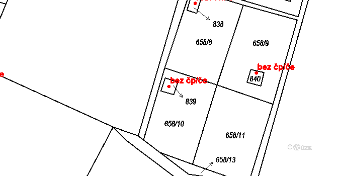 Lišov 46911618 na parcele st. 839 v KÚ Lišov, Katastrální mapa