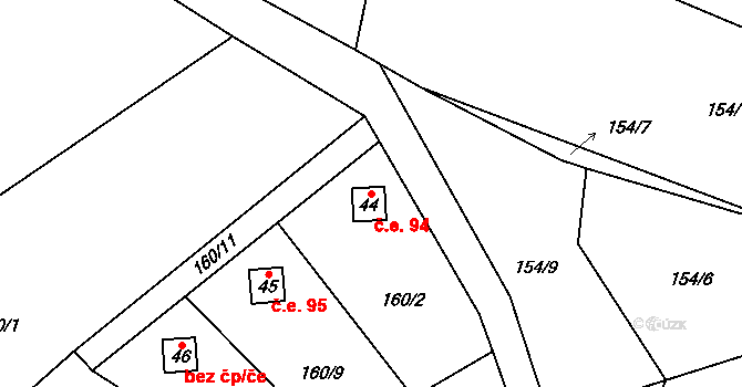 Polom 94, Trhová Kamenice na parcele st. 44 v KÚ Hluboká u Trhové Kamenice, Katastrální mapa