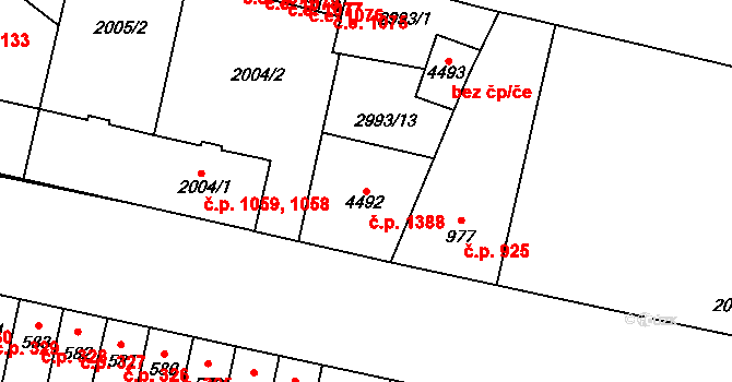 Kyjov 1388 na parcele st. 4492 v KÚ Kyjov, Katastrální mapa