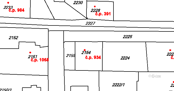 Třešť 934 na parcele st. 2154 v KÚ Třešť, Katastrální mapa