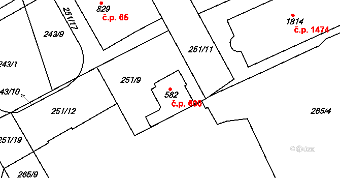 Neratovice 600 na parcele st. 582 v KÚ Neratovice, Katastrální mapa